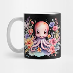 An octopus decorated with beautiful watercolor flowers Mug